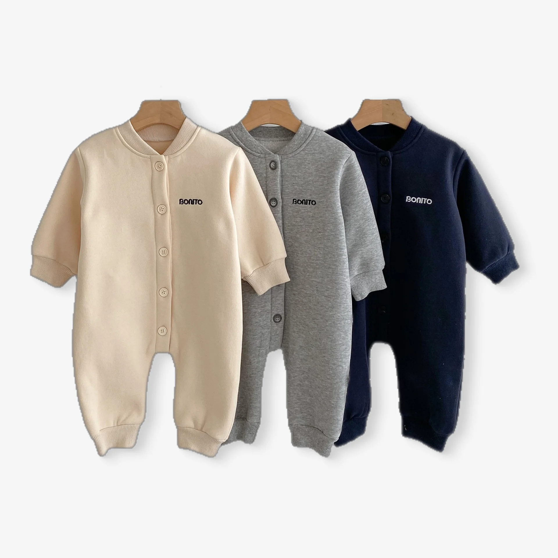 Newborn clothes thickened winter baby solid color bodysuit plush baby long sleeve jumpsuit