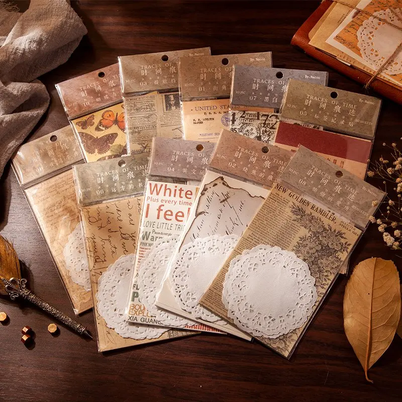 20 Pcs Retro Dual-material Material Memo Pads Cute Journal Scrapbook Decoration Background Paper DIY Collage Stationery Supplies