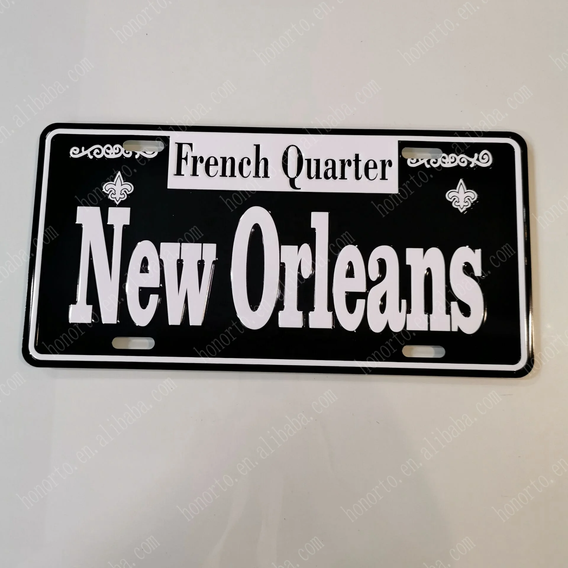Widely used simply two color printing embossed license plate black and white business metal nameplate