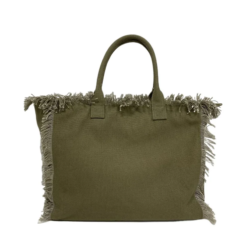 Custom Logo Large Tassel Fringe Large Canvas Bag Summer Bags For Women With Logo Women Beach Tote Bag For Girls