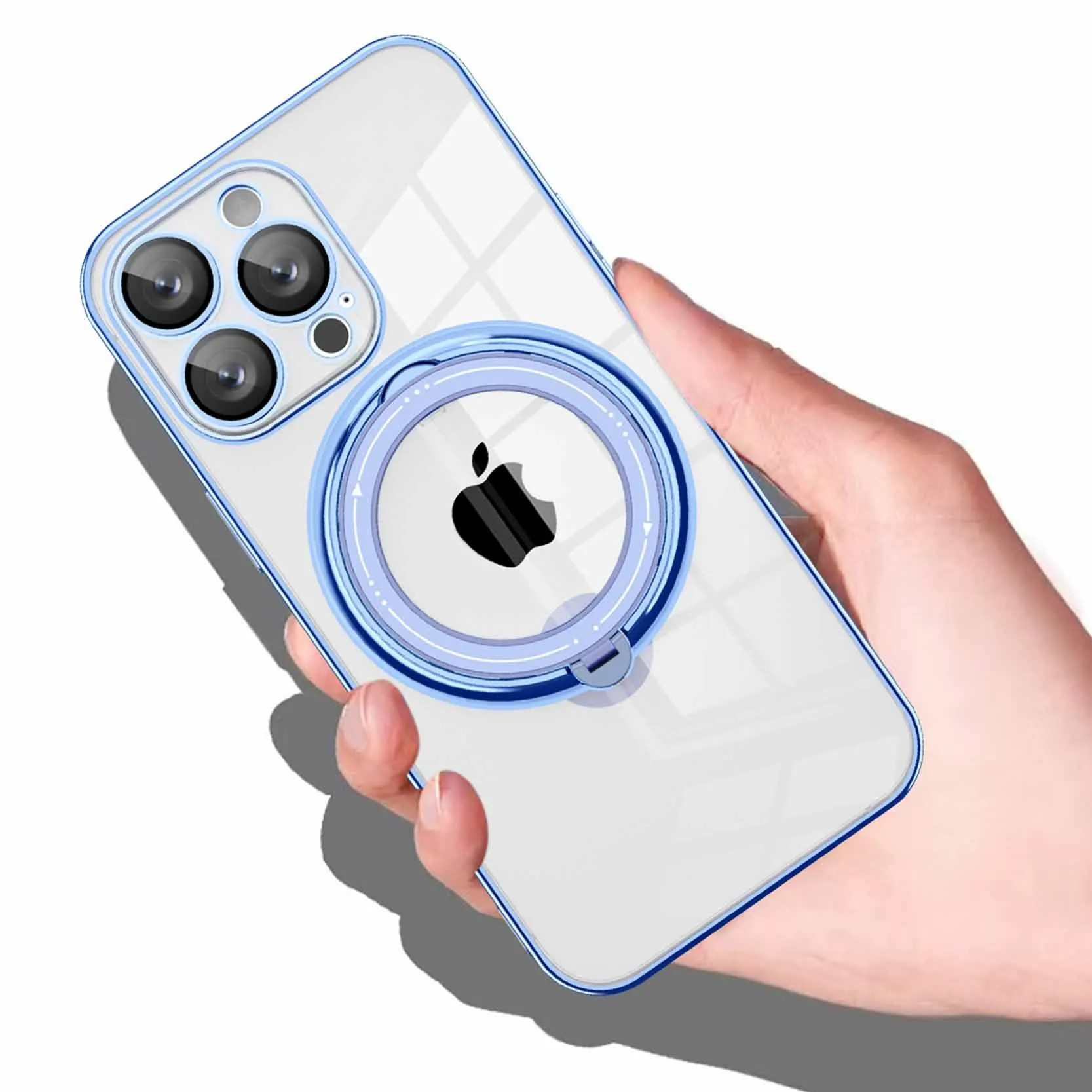 New Transparent Clear Magsafe Luxury Shockproof Clear Electroplating TPU Magnetic Phone Case For iPhone 14 Case With 360 Stand