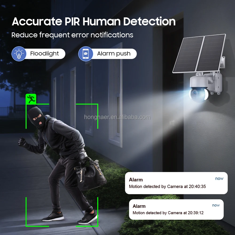 Hongnaer 3MP AOV 7/24 Record Wireless 4G Solar Panel Powered PTZ Camera 360 Ubox Outdoor 4G Sim Card CCTV Solar Security Camera