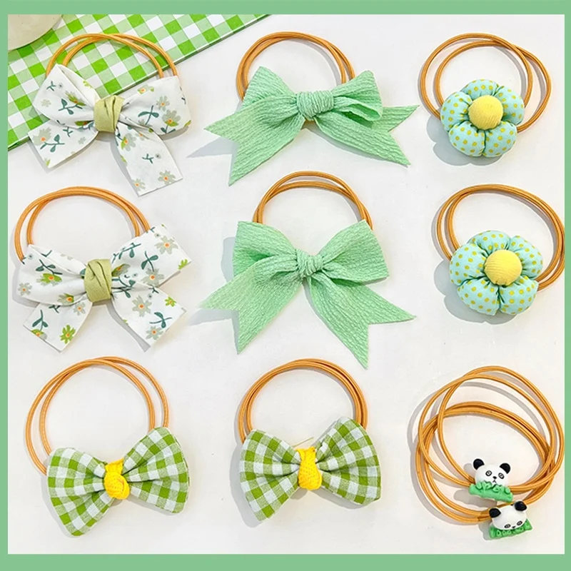 new 10 Pcs/Set Children Cute Colors Flower Bow Scrunchies Rubber Band Girls Sweet Soft Elastic Hair Ties Kids Hair Accessories