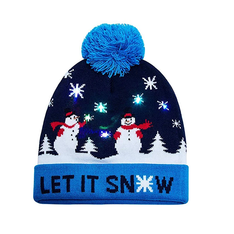  Вязаная Шапка-бини унисекс LET IT SNOW Xmas Element 6 цветов светящаяся Рождественская