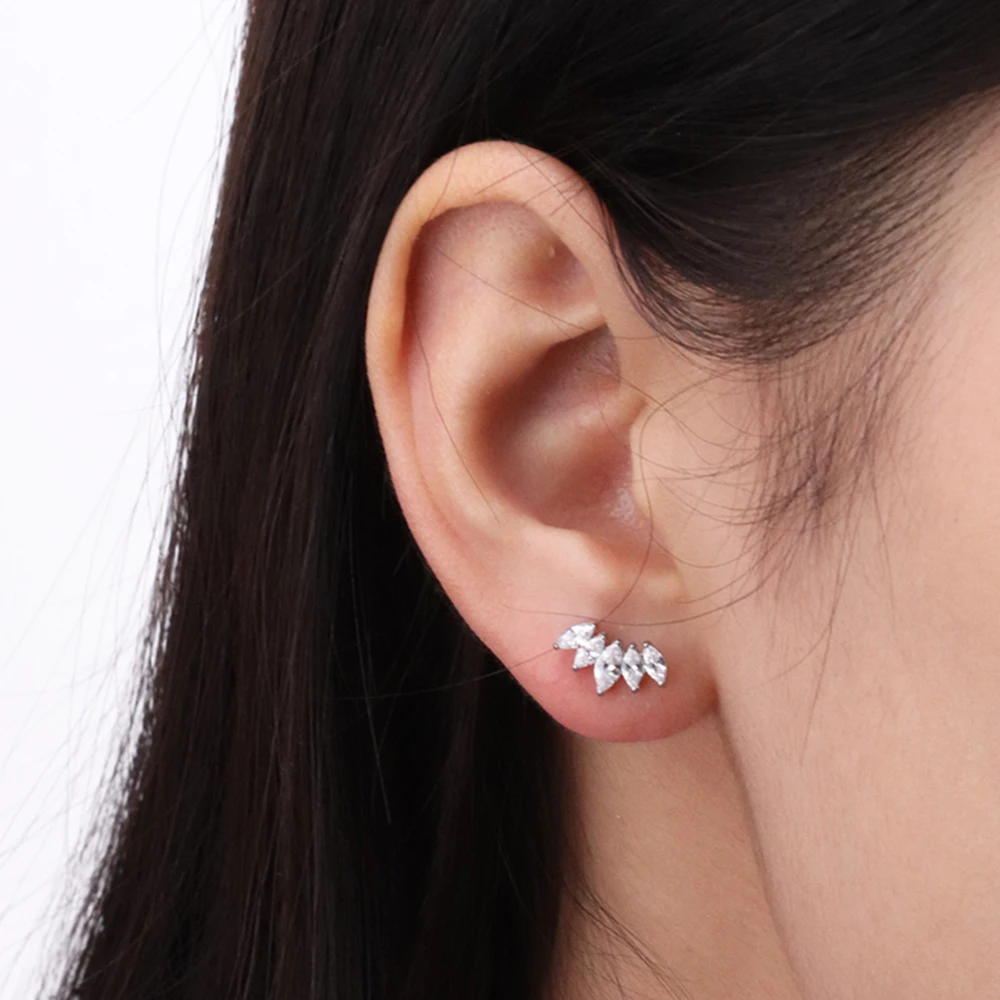 Chris April in stock silver 316L stainless steel marquise zircons crown shape stud earrings