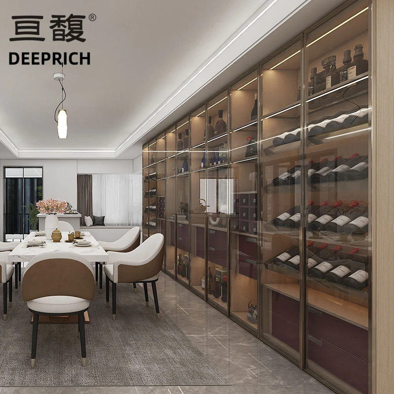 HQ084 DEEPRICH fullhouse custom wine cabinet dark light luxury metal glass bookcase panel closet walkin closet bedroom furniture