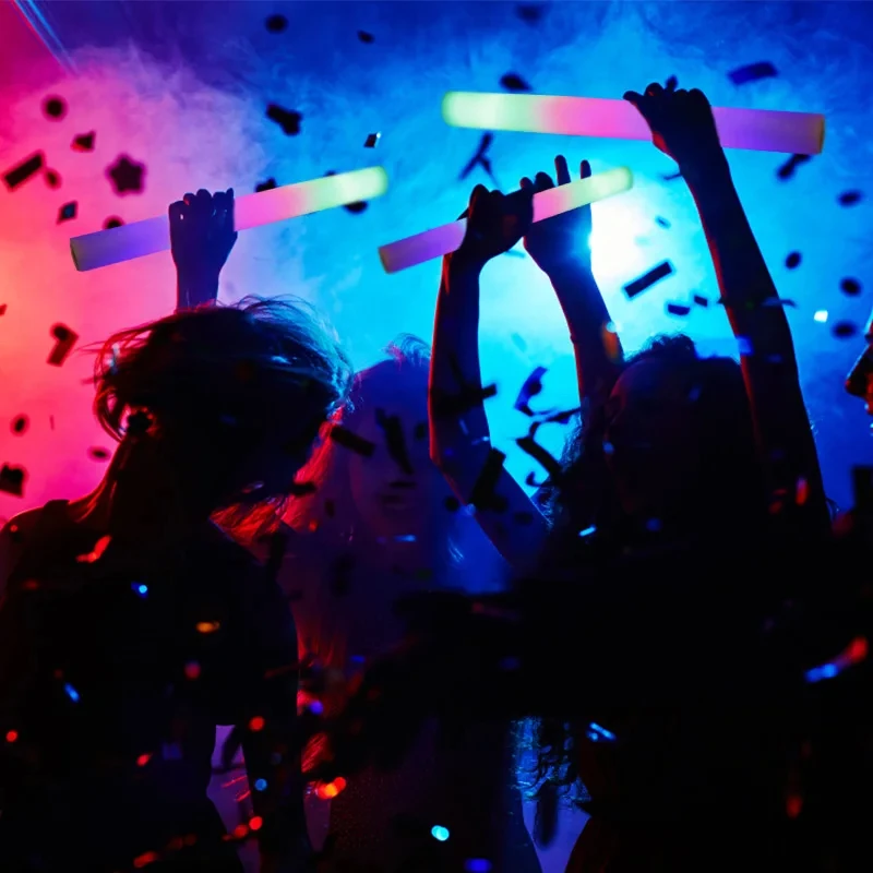 Colorful LED Glow Sticks Portable Foam Glow Light Stick Music Bar Party Glow Atmosphere Prop Halloween Christmas Decor