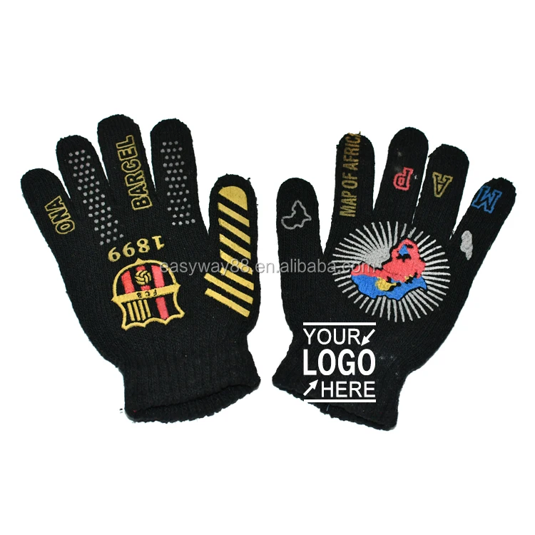 cheap customized logo promotional gift knit gloves for football team/spanish city soccer team club knitted gloves for fans