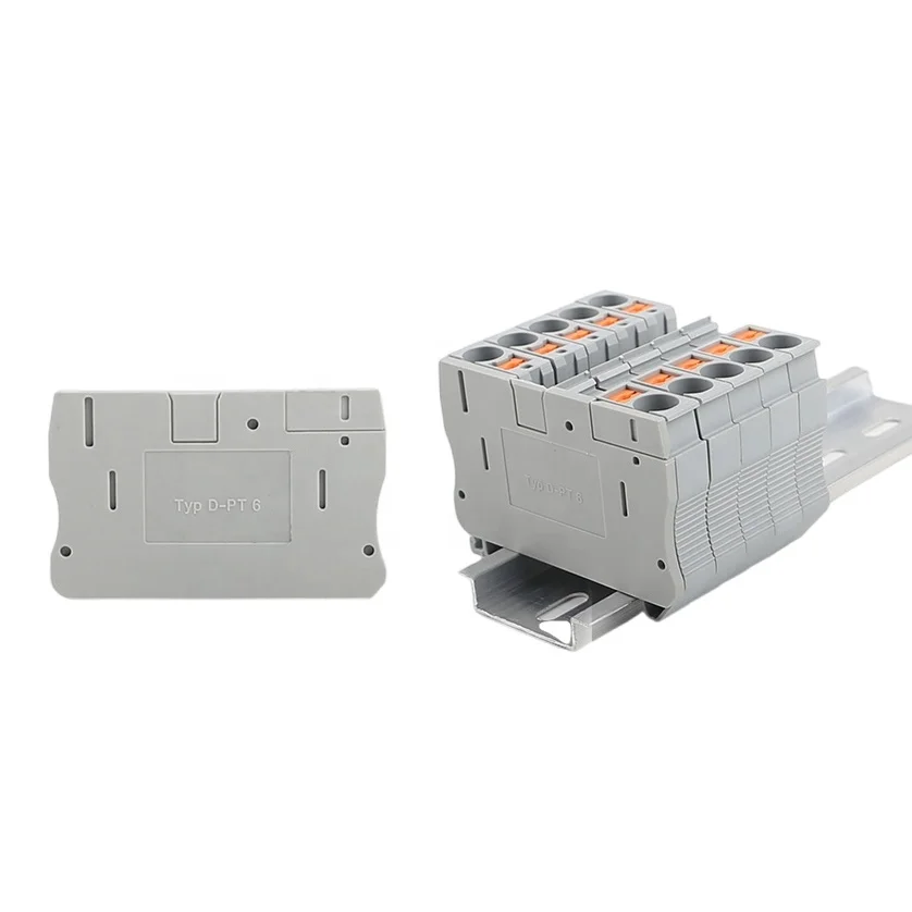 D-PT 6 Plastic Spring Cage Quick Wire Connector Push-in Wiring Electrical Din Rail Terminal Block Accessories End Cover