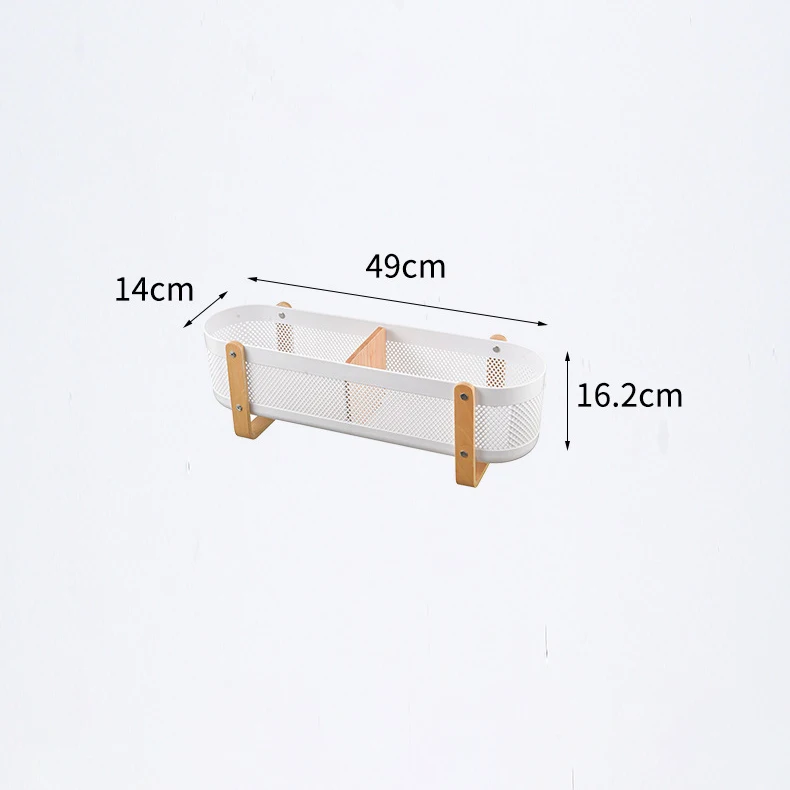 Creative Wooden Handle Storage Holder Rectangular Plastic Basket for Kitchen Cabinet Clutter Desktop Organization