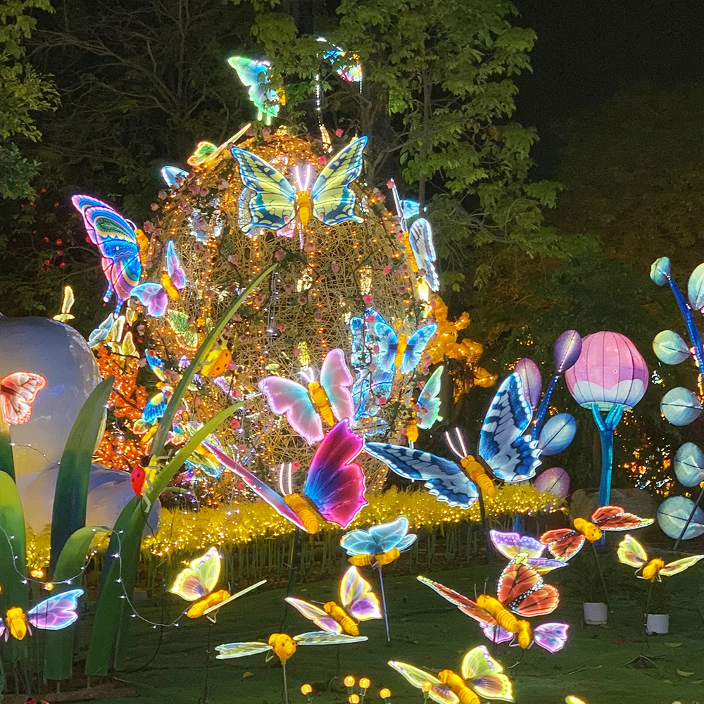 Decorative lighting christmas decorations moving park event open and close standing floor led dynamic butterfly lamps decor