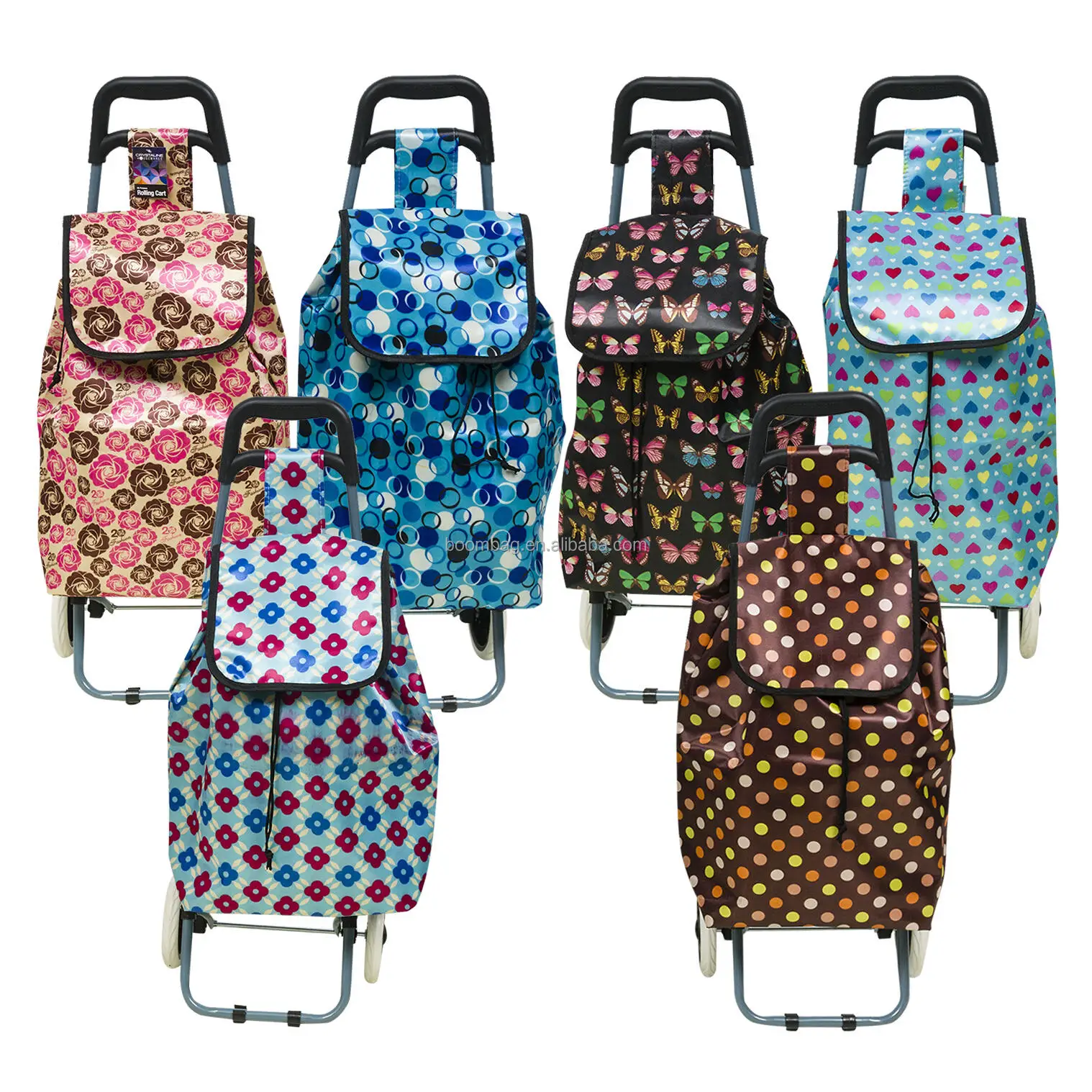 2 Wheeled Lightweight Floral Printed Reusable Folding Shopping Trolley Luggage Cart Grocery Bag