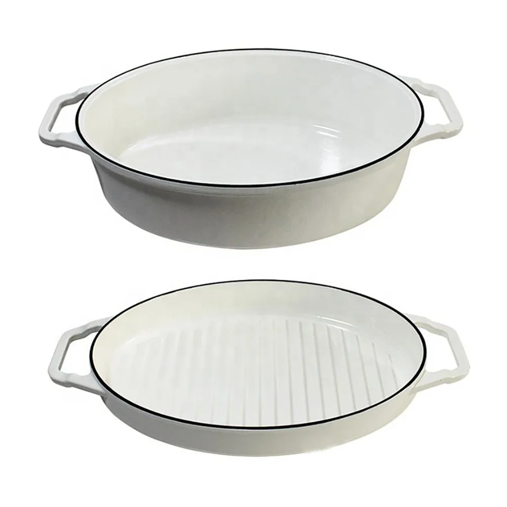 Manufacturer Wholesale White Enamel Cast Iron Casserole Grill Pan Dual-purpose Pot