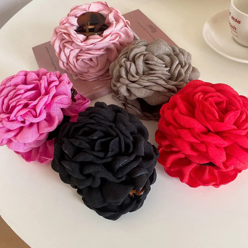 GEERDENG 9-12cm Romantic Style Shark Clip Retro Back Head Hairpin Hair Ornament Rose Flower Hair Claw Catch Clips for Thick Hair