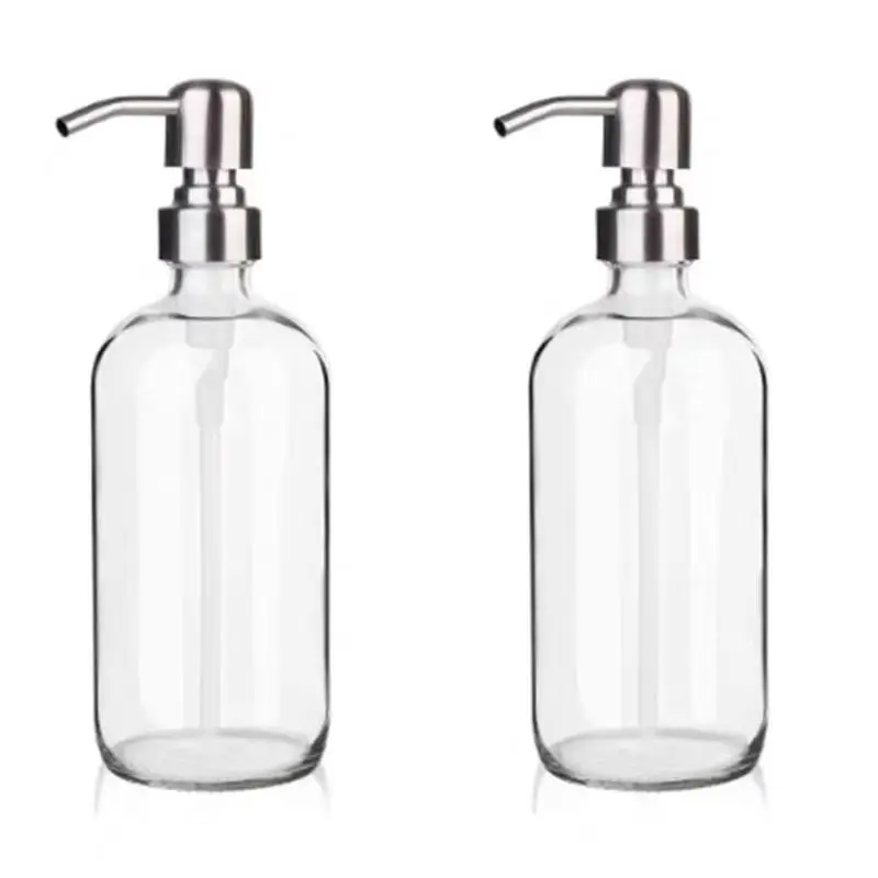 Recyclable 250ml 500ml 1000ml Boston Round Hand Shampoo Bath Lotion Dispenser Glass Pump Bottle with Pump