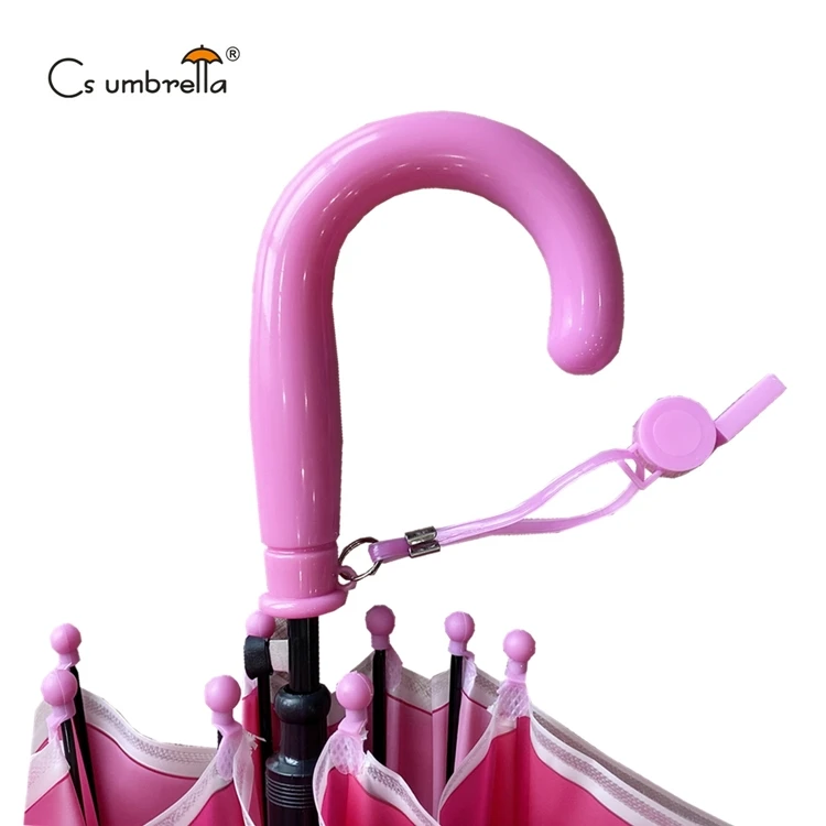 YS-6023 Umbrella Factory Customize Children Umbrella Match Handle And Tips Straight Auto Open POE Kids Umbrella With Whistle
