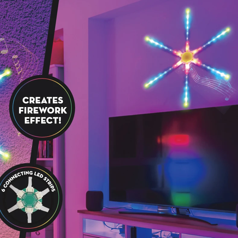 Fireworks LED Strip Lights Bedroom Music Sync Firework Lights with Remote Control Firework LED Light for Christmas Party Bar KTV