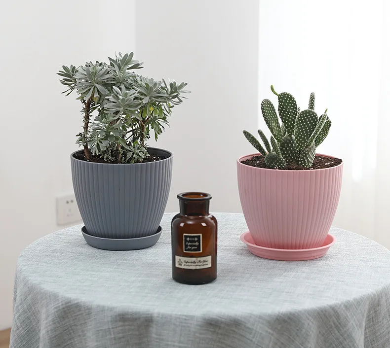 Horticultural resin plastic simple pot succulent green rose gallon factory direct striped basin