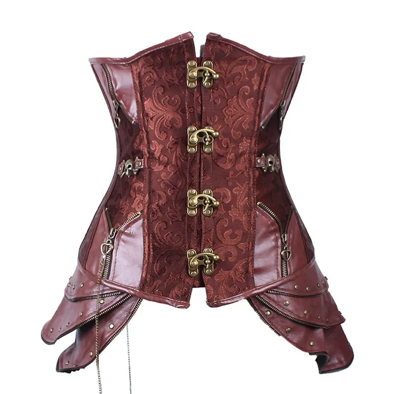 Women pu leather harness corset steampunk underbust corset