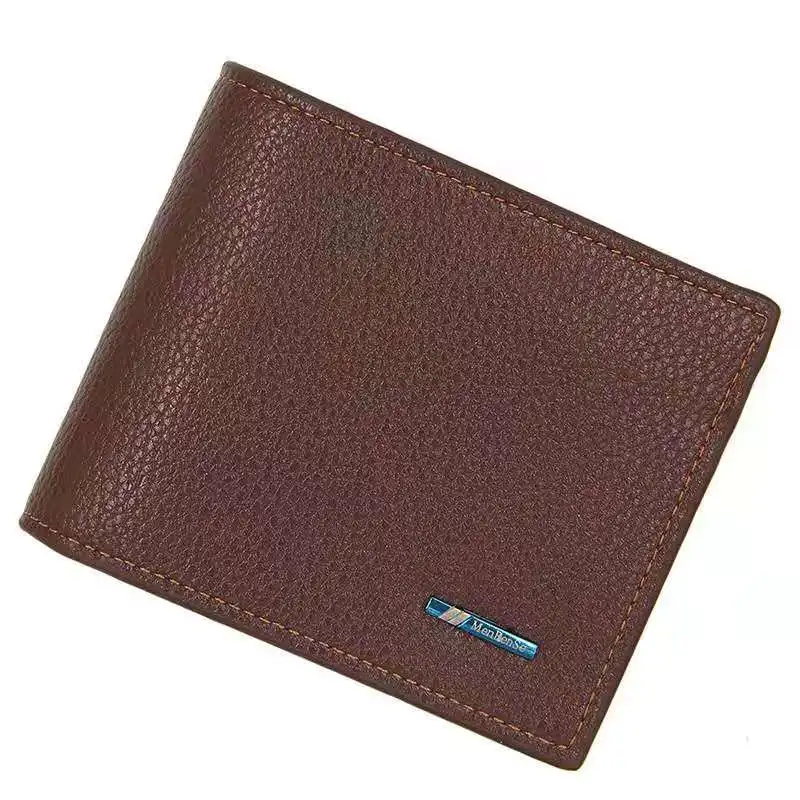 Wholesale designer custom classic casual men quilted wallet 2021 pu leather brown trifold wallet