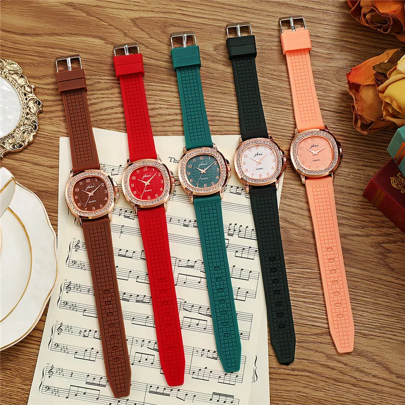 1187  Fashion Ladies Leather Watches popular europe Women Silicone Square Quartz Watch Thin Casual Watch Relogio Feminino