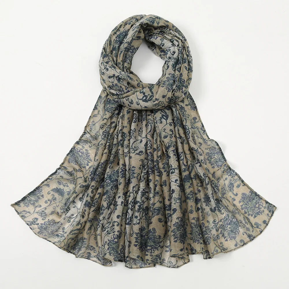 2022 New Fashion Print Hot Sale Voile Scarf Dragon Flower Casual Cape Floral Series Long Scarf