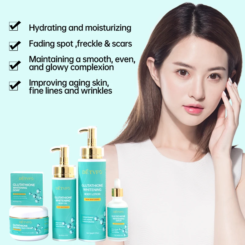 Hot sale Natural dark spot removal face serum body lotion oil soap double glutathione brightening whitening cream skin care set
