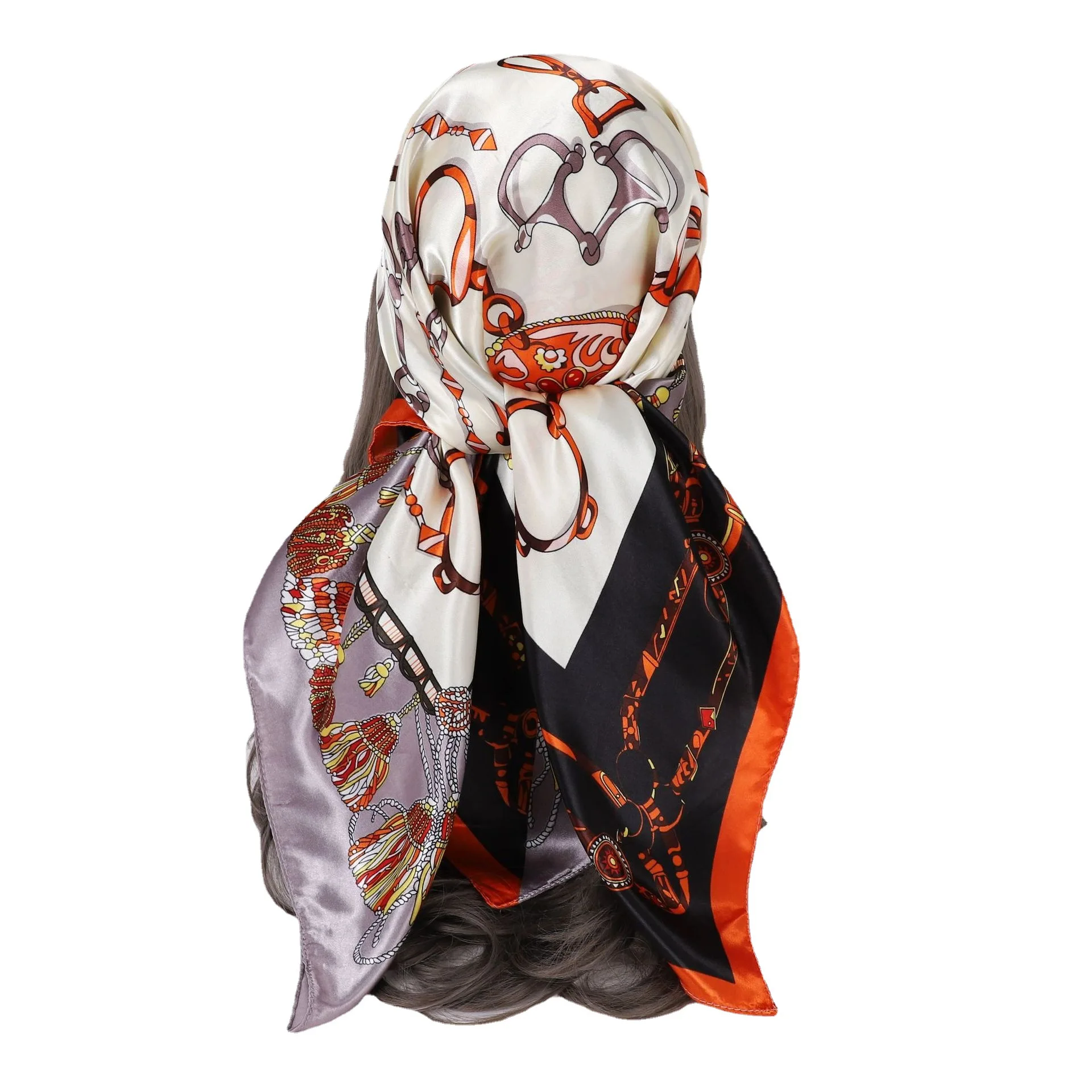 Wholesale Women Polyester Fabric Square Head Silk Scarf Handbag Summer Neck  Scarf