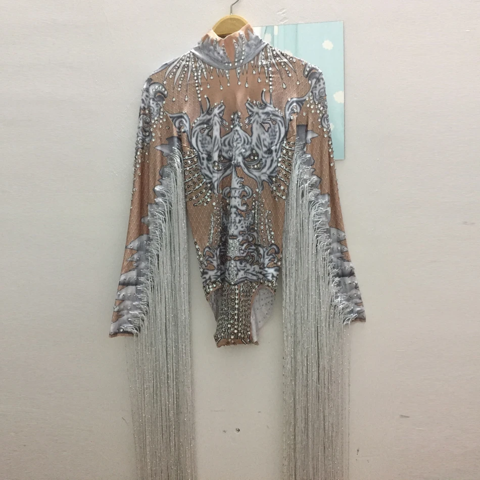 2022 Women Club Wear Sexy Rhinestone Romper Floral Woman Bodycon Clubwear Ladies Romper Tassel Crystal Embellished Jumpsuit