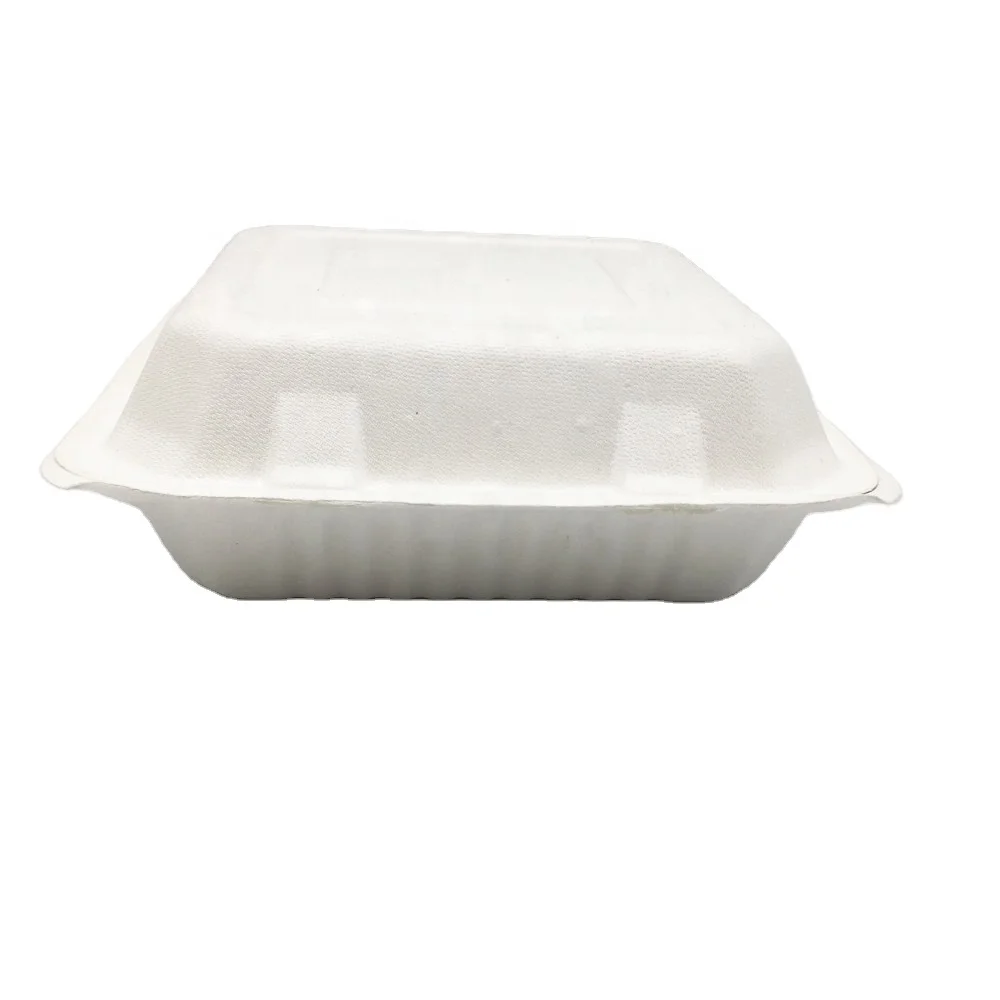 Eco-Friendly Disposable Biodegradable & Compostable Sugarcane Bagasse Clamshell  Lunch Food Box/Food Container