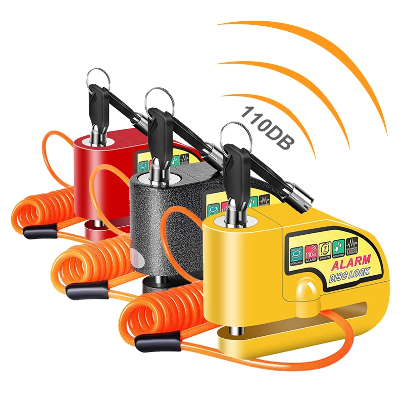 Небольшой сирены безопасности Противоугонная Необычные 110db сигнализации мотоцикла велосипеда с Механизмом Блокировки дискового тормоза с 5ft Напоминание Кабель ключи