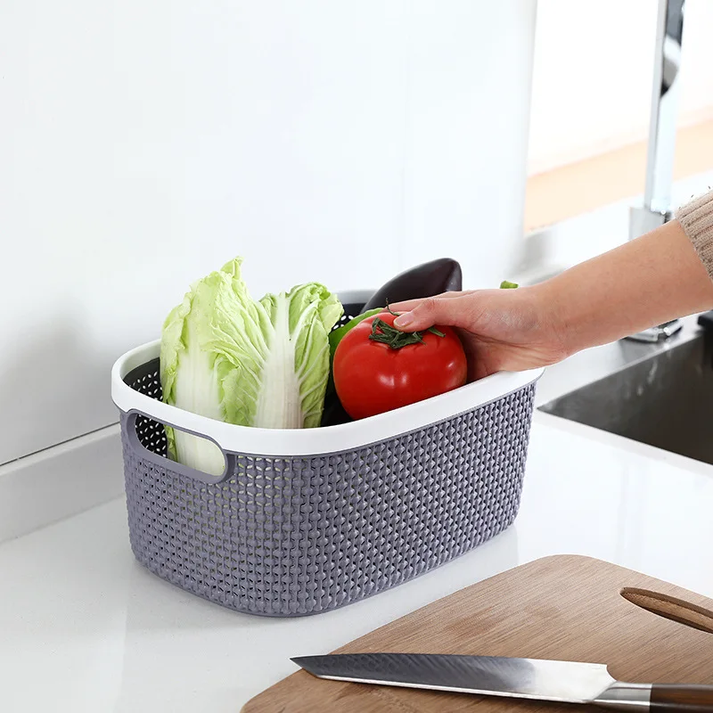 Amazon Hot sell Plastic storage basket basket container home office kitchen storage organiser Bins with handle