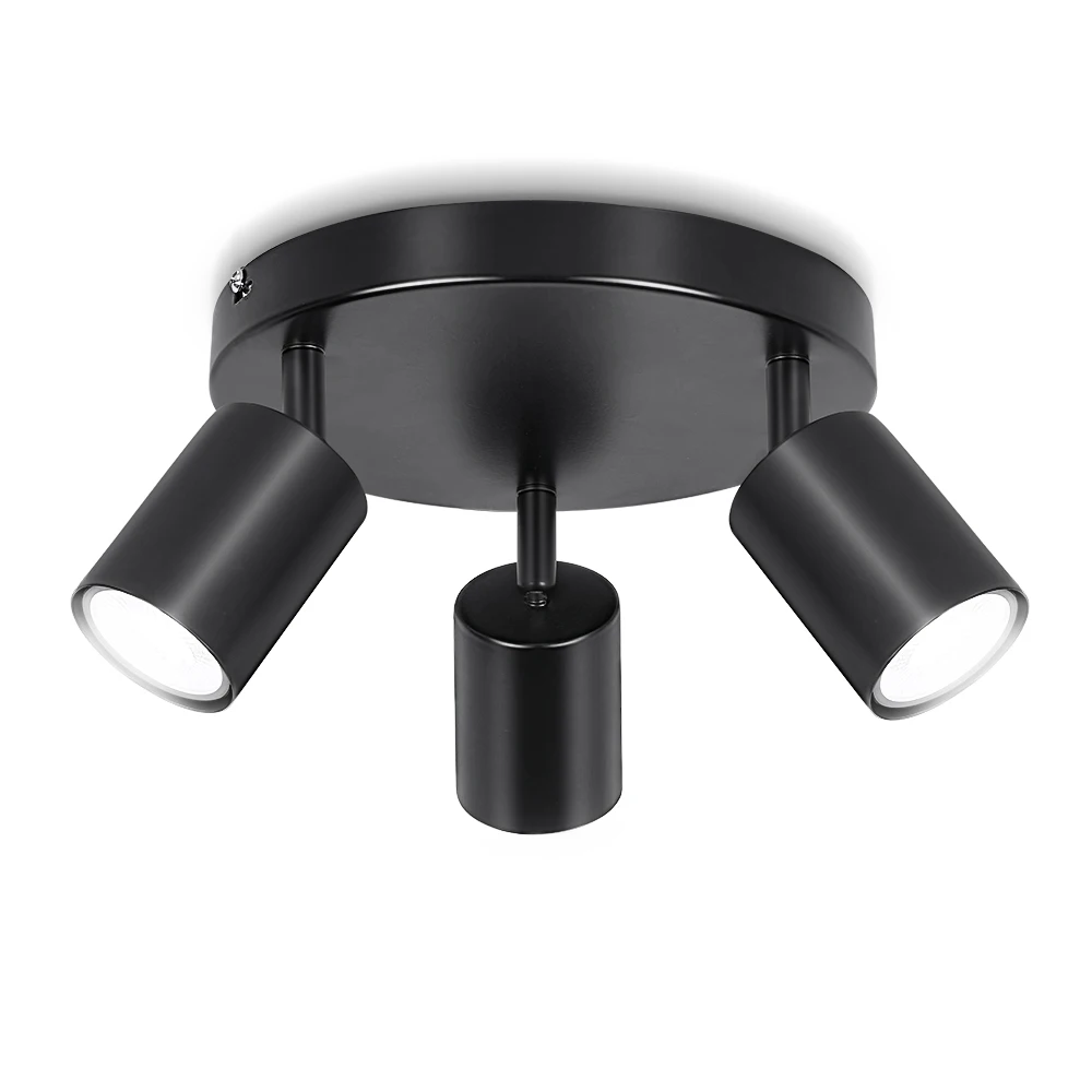 Rotatable 3 Way Black GU10 Spotlight Ceiling Lights Modern Kitchen Lights Ceiling Round Indoor Spot Light Fittings