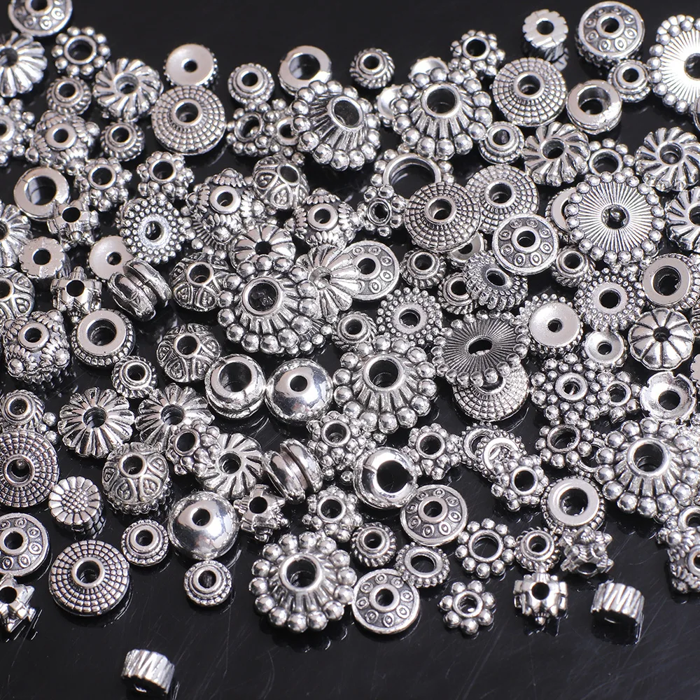 Wholesale Tibetan Silver Color Metal Flower Loose Spacer Beads for Jewelry Making DIY Crafts Findings