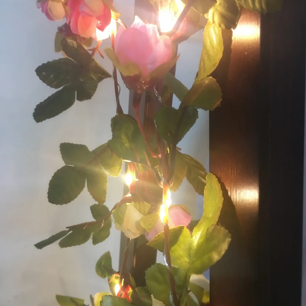 DACHAN HANDMADE 2.2M 25 LEDs Pink Rose Flower Garland Copper Warm LED Fairy String Lights for Christmas Wedding Decoration