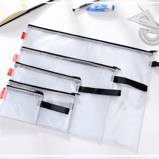 PVC custom logo waterproof mesh zipper pouch document bag