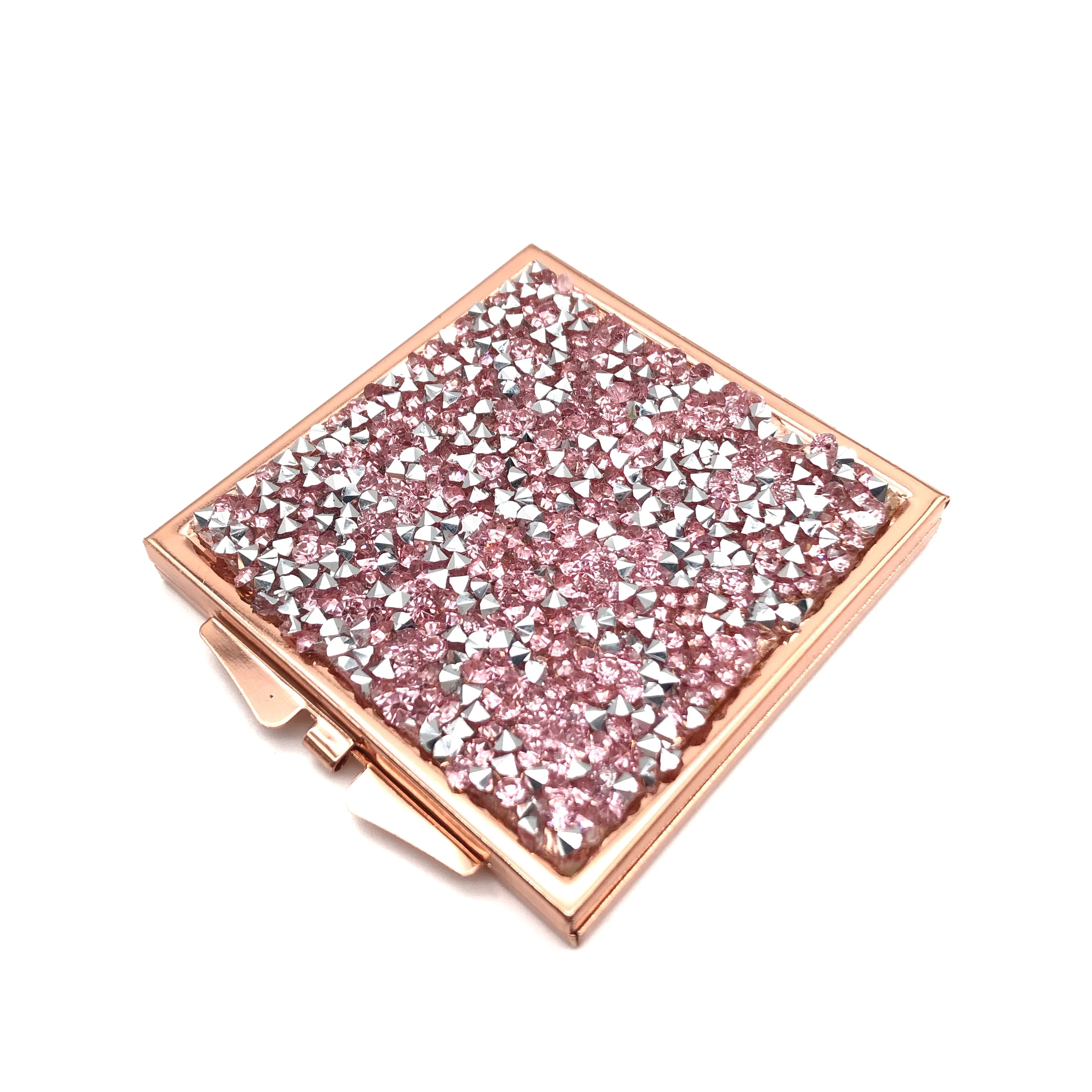 Vanity Crystal Bling Decoration Customized Rose Gold Framed Metal Cosmetic Mirror