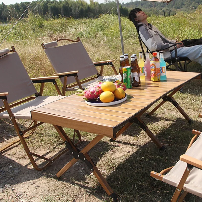 Wholesale Outdoor Large Aluminum Alloy Table And Chair Set Portable Camping Egg Roll Picnic Multi Function Folding Camping Table