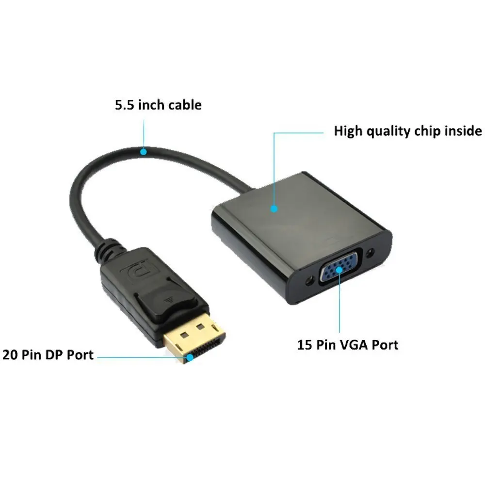 
DisplayPort to VGA Cable Adapter DP to VGA Converter Male to Female 