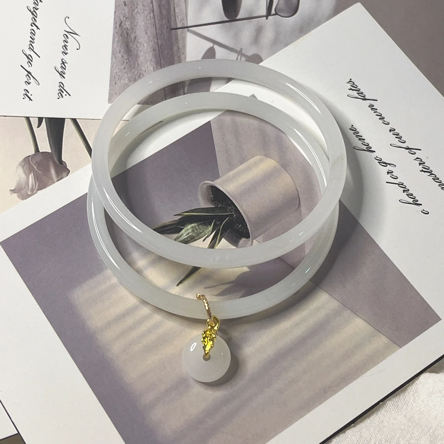 Chinese Style Gradient Color Imitation jade Bangle Simple Design Ruyi Charm Cuff Bracelet chalcedony Glaze bracelet for Women