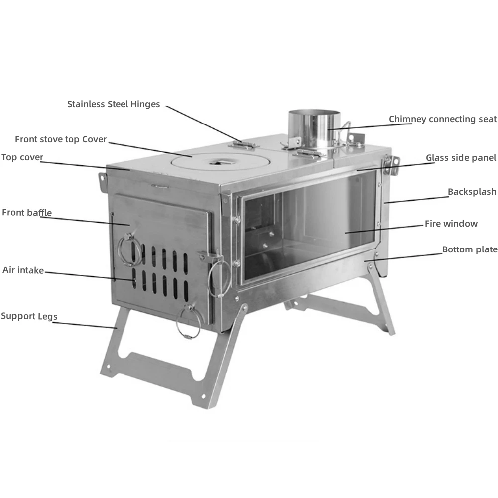 Portable Barbecue Grill  Camping Wood Stove Folding Fire Wood Heater For Winter  stainless steel Tent Stove