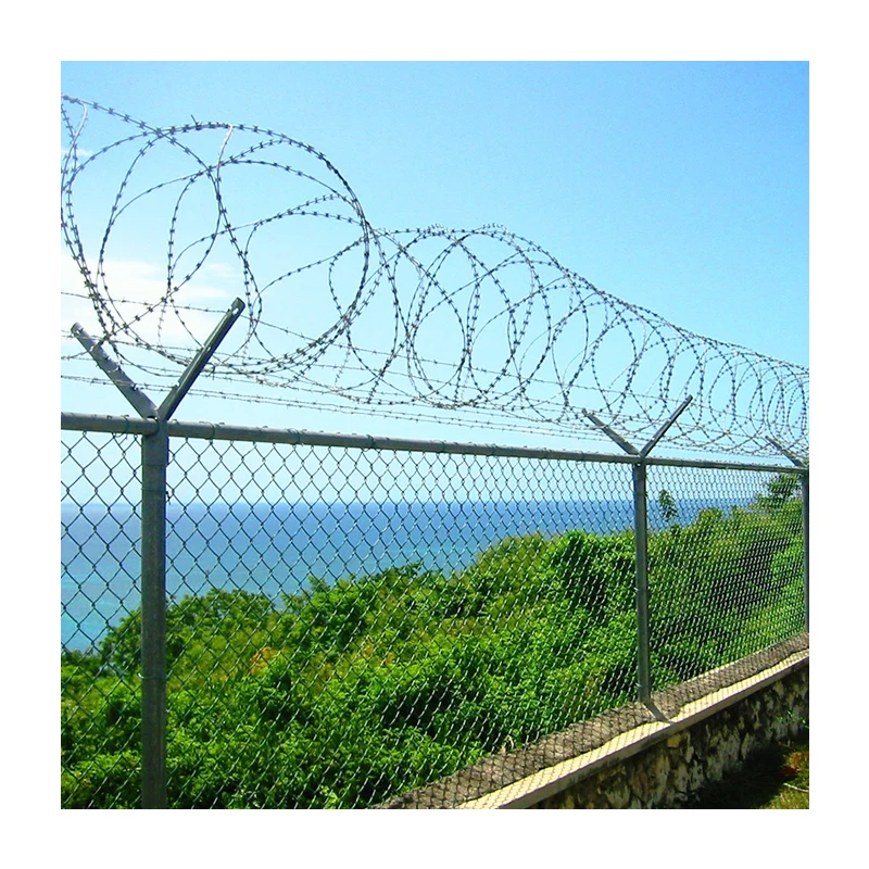 China Wholesale Price High quality powder coated welded wire mesh anti climb airport fencing with razor barded wire