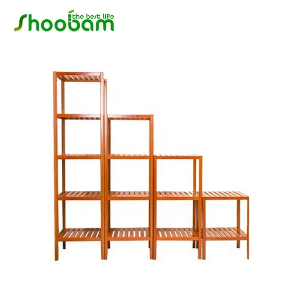 Bamboo Shelf Bathroom Rack Square 5-Tier Towel Display Stand Storage Organizer