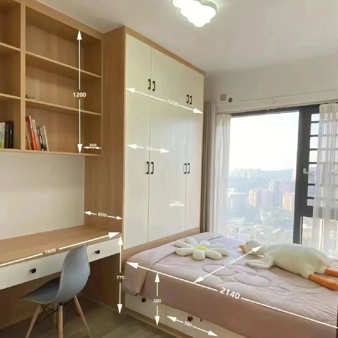 Modern Style Integrated Cabinet Bedroom wardrobe Desk Tatami Cabinet Bed Box-Minimalist Bedroom Set with Storage Features