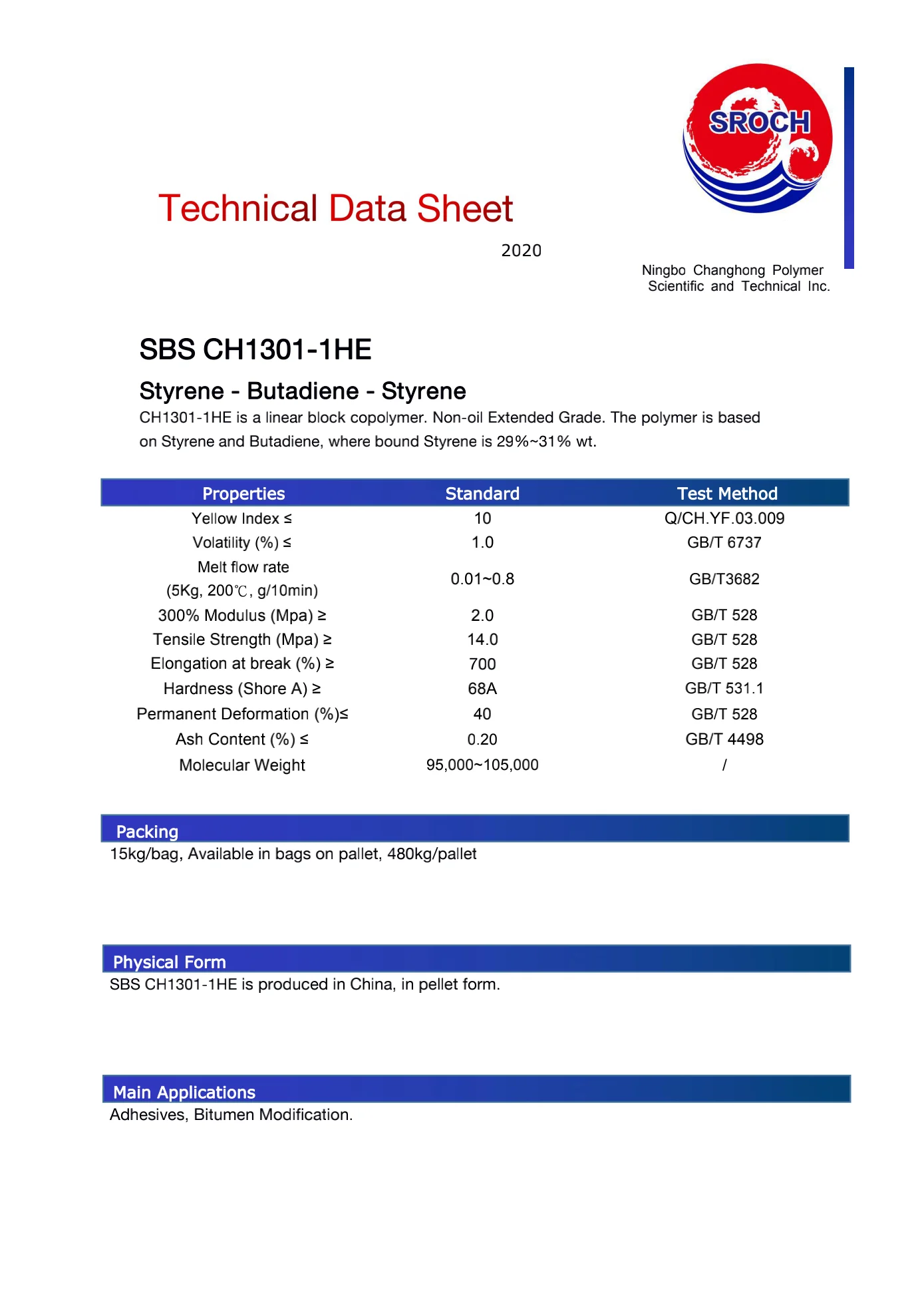 
Linear SBS CH1301-1HE for TPR sole production 