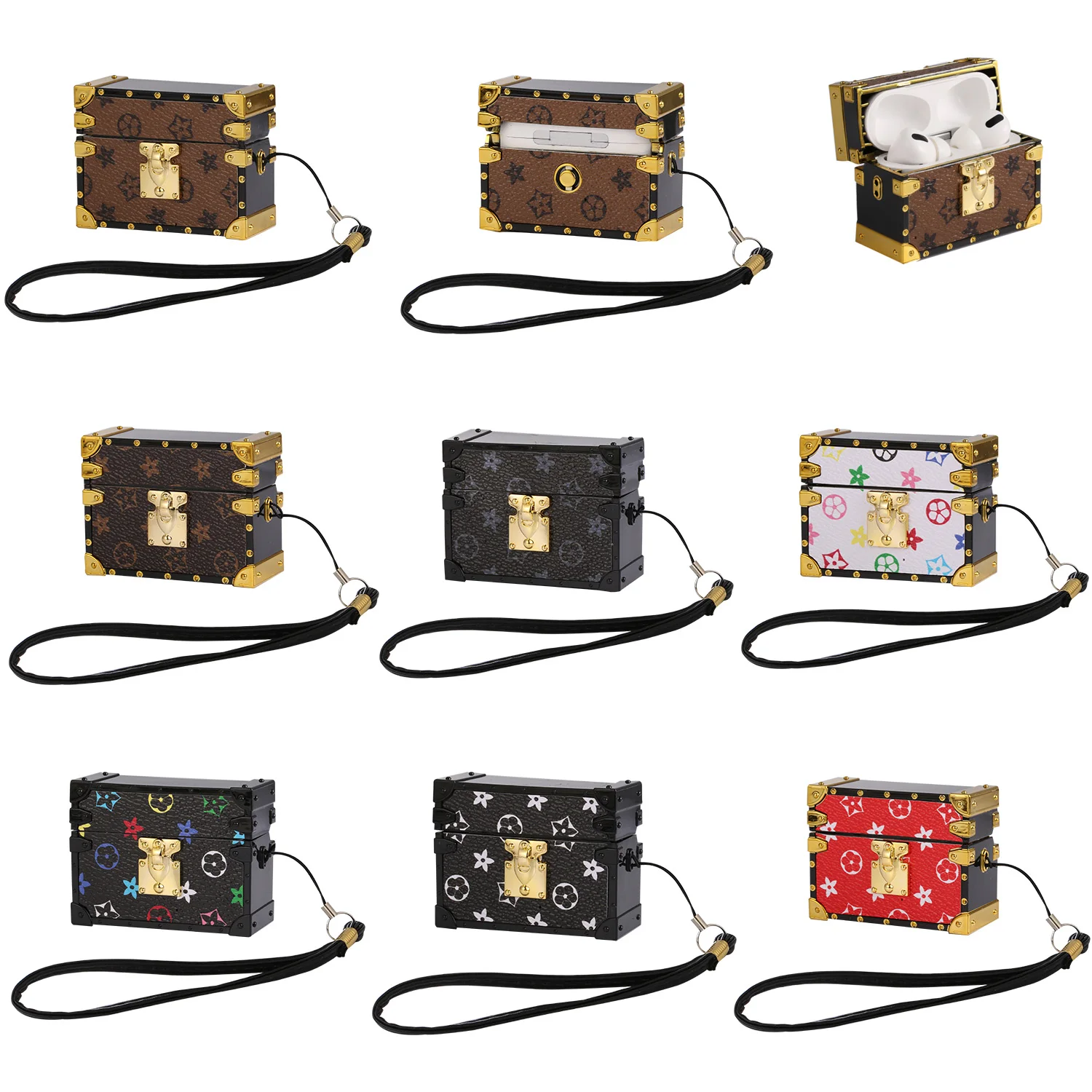 Роскошный кожаный чехол для наушников airpods pro с квадратным дизайном и шнурком на заказ