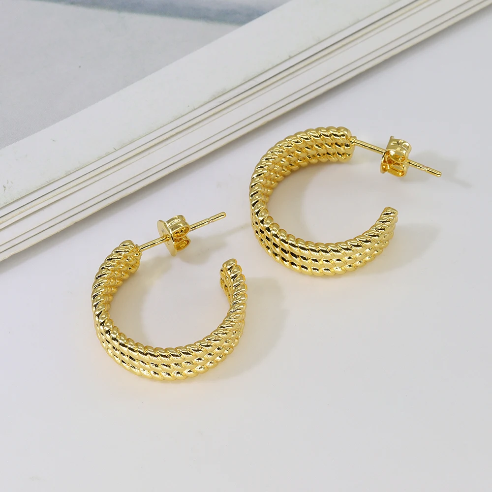 Fashion Jewelry Manufacturer Wholesale Women 18K Gold Plated Simple Twist C Shape Hoop Earrings
