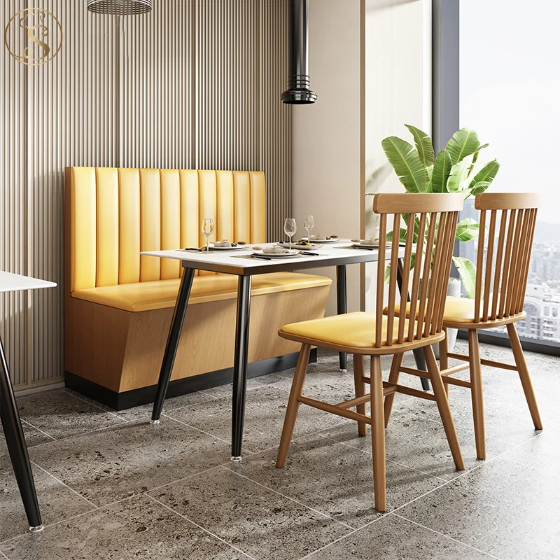Custom wholesale modern furniture used yellow leather  booth seating sofa restaurant booths wooden table and chairs set