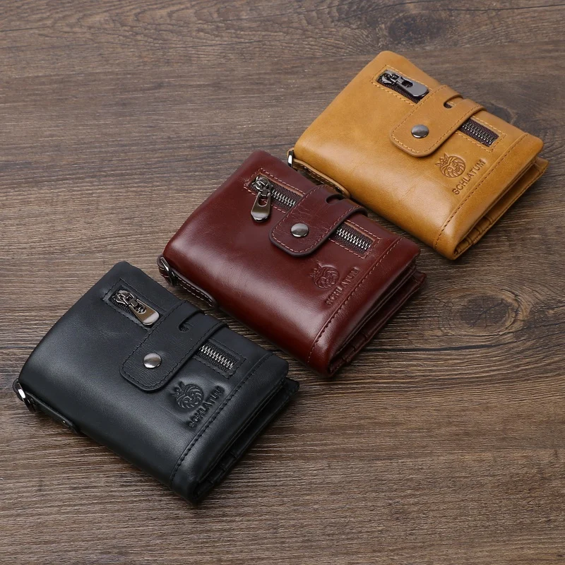 SCHLATUM RFID Genuine Leather Men Wallets Casual Cowhide Male Slim Card and Money Holder Wallet