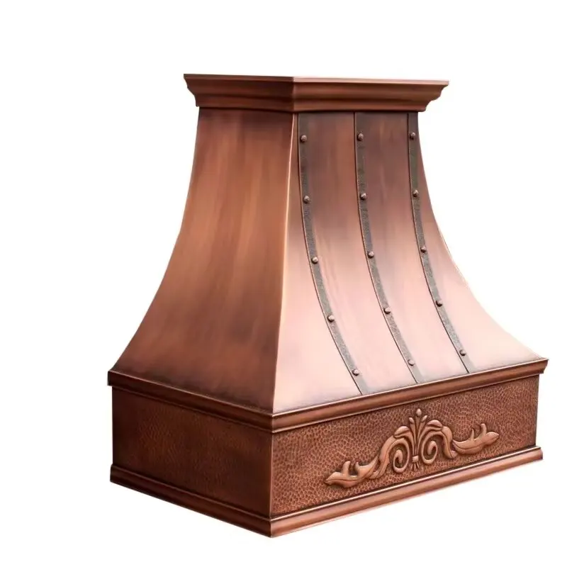 Kitchen copper range hood wall mounted vent hood customized hand hammer rustic vent chimney hood cover